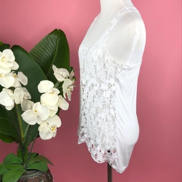 Arden B White Crochet Floral Lace Spring Summer Tank Top - Picture 2 of 9